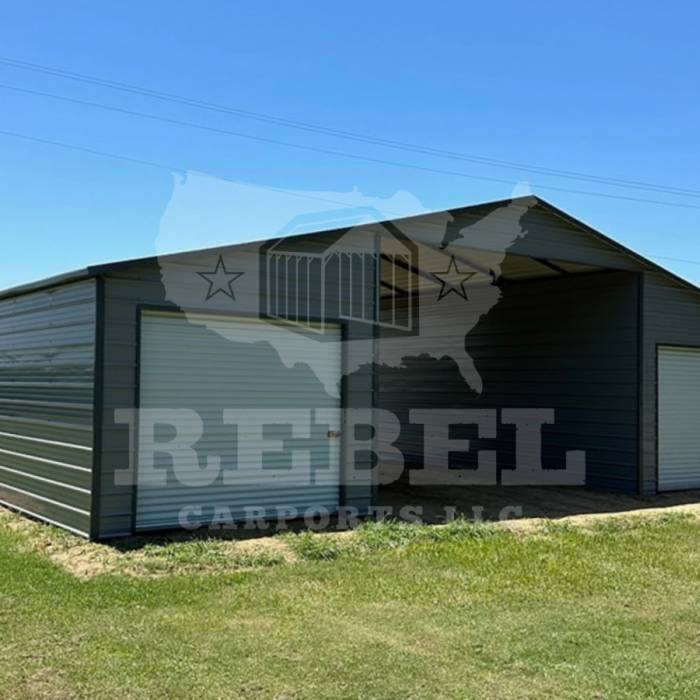 Horse Barn with two 12x30x9 Lean Tos